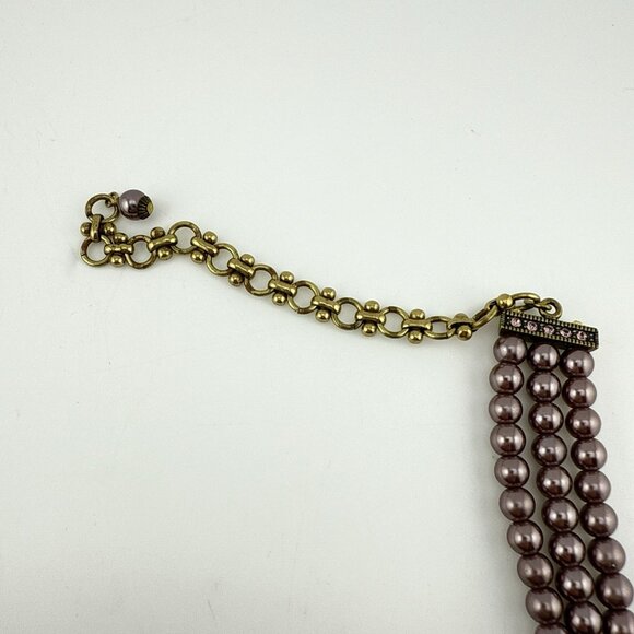 Heidi Daus Necklace Purple Blooming Rose Crystal Pearl Flower Triple Strand - Picture 10 of 13